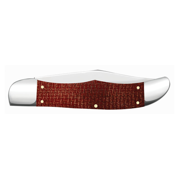 Case Knives Smooth Dark Red Burlap Micarta CS Folding Hunter with Sheath Knife