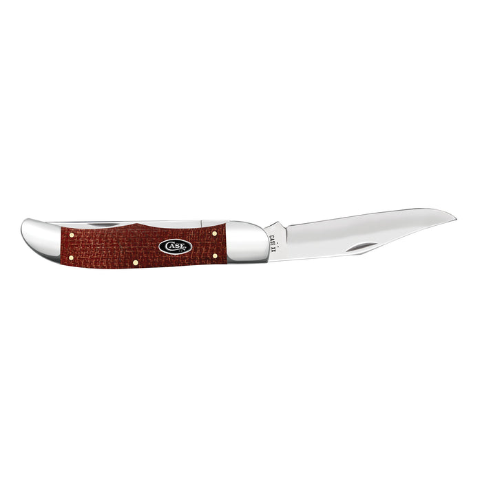Case Knives Smooth Dark Red Burlap Micarta CS Folding Hunter with Sheath Knife