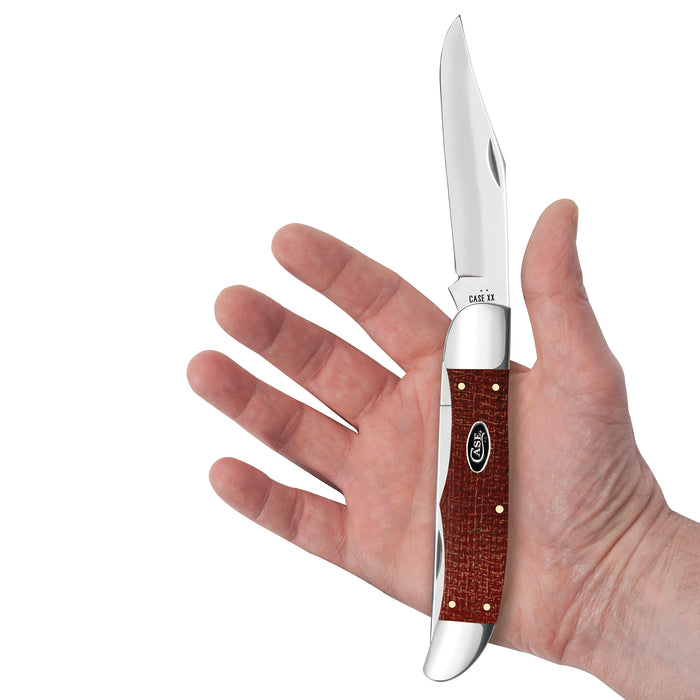 Case Knives Smooth Dark Red Burlap Micarta CS Folding Hunter with Sheath Knife