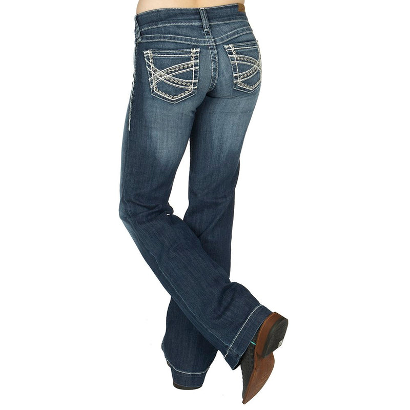 Womens Mid Rise Stretch Entwined Wide Leg Trouser Marine Jean