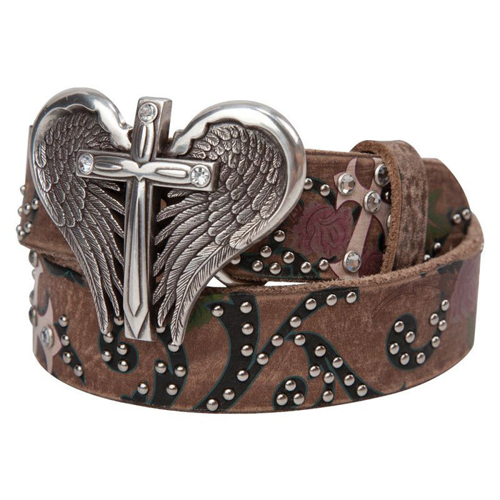 Girl's Cross Wing Buckle Brown Western Belt