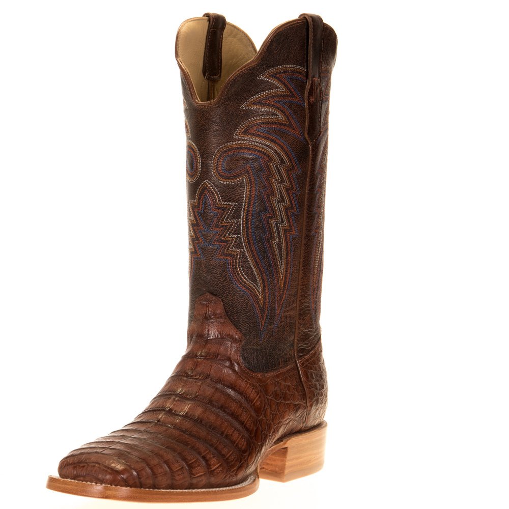 R Watson Boots Men's Antique Cognac Caiman Belly 13in. Cognac Goat Top