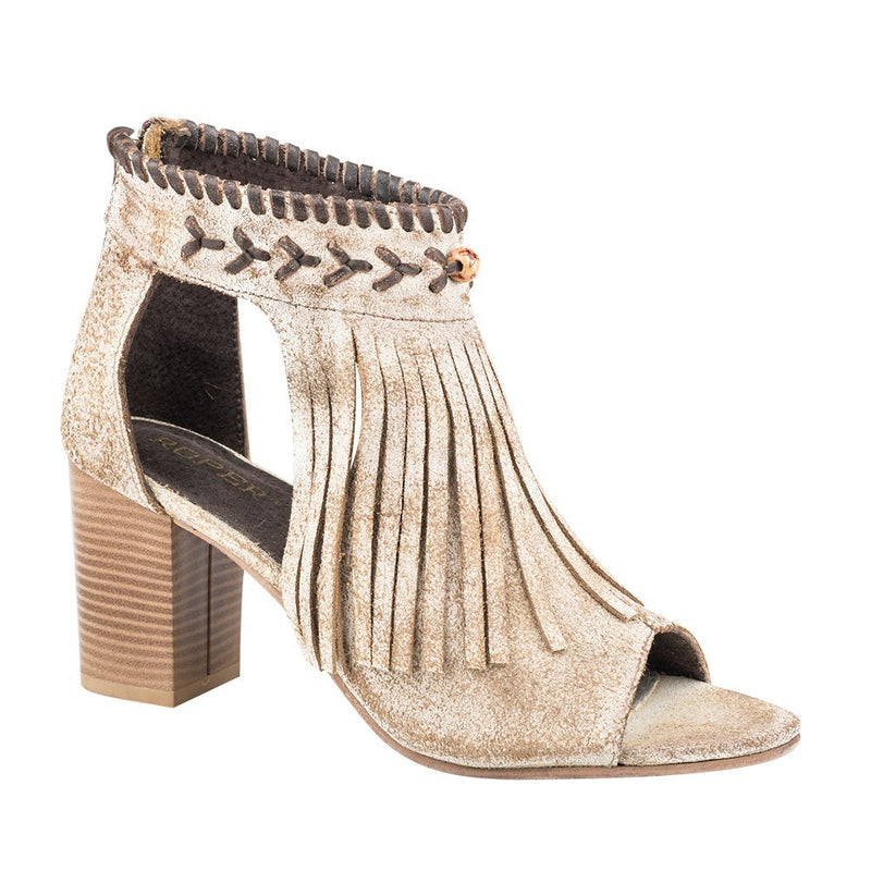 Womens White Fringe Open Toe Mule