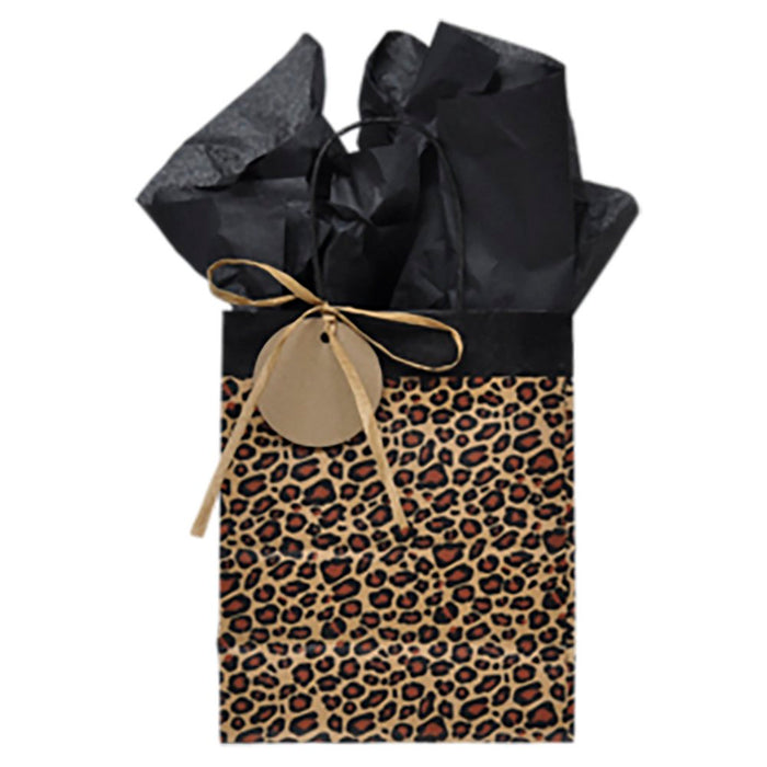 Leopard Print Gift Bag with Black Tissue Paper