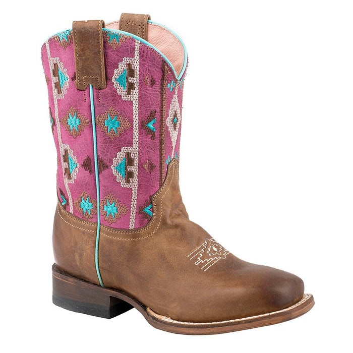 Kids Arizona Aztec Pink Square Toe Cowgirl Boot