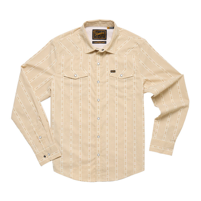 Howler Brothers Men's Tech Long Sleeve Mosquero Stripe Brown Shirt