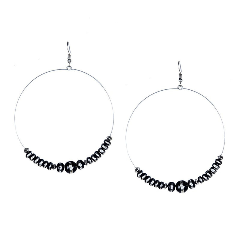 Rondell Beaded Wire Dangle Hoop Earrings