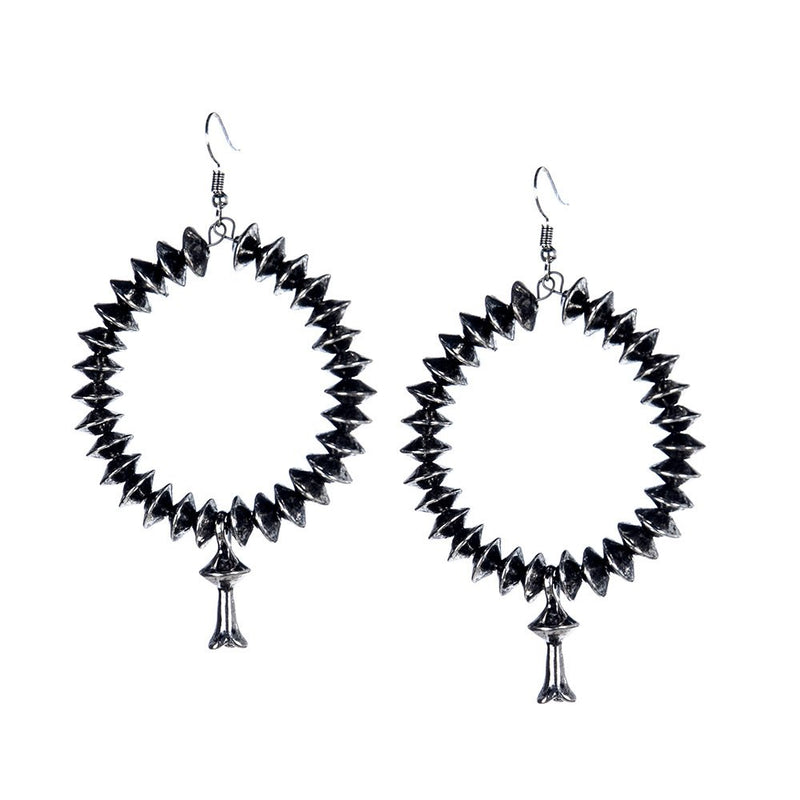 J Silver Disc Bead Teardrop Earrings with Blossom Accent