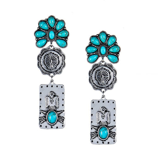 West And Company Silver Turquoise 3 Tier Post Earrings