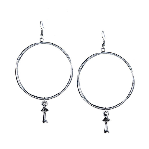 & Large Silver Hammered Hoop Earrings with Blossom Charm