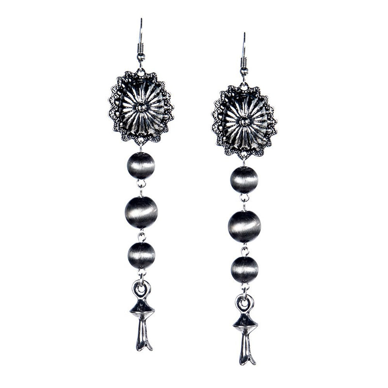 Faux Navajo Pearl Drop Earrings with Concho Blossom