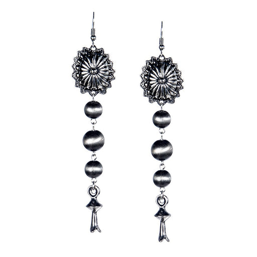 Faux Navajo Pearl Drop Earrings with Concho Blossom