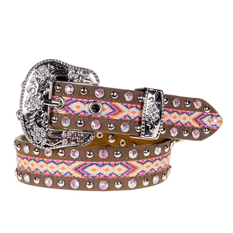 Brown Belt with Silver and Pink Studs