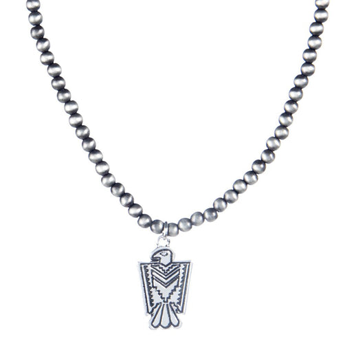 J Dainty Faux Navajo Pearl Necklace with Thunderbird Charm