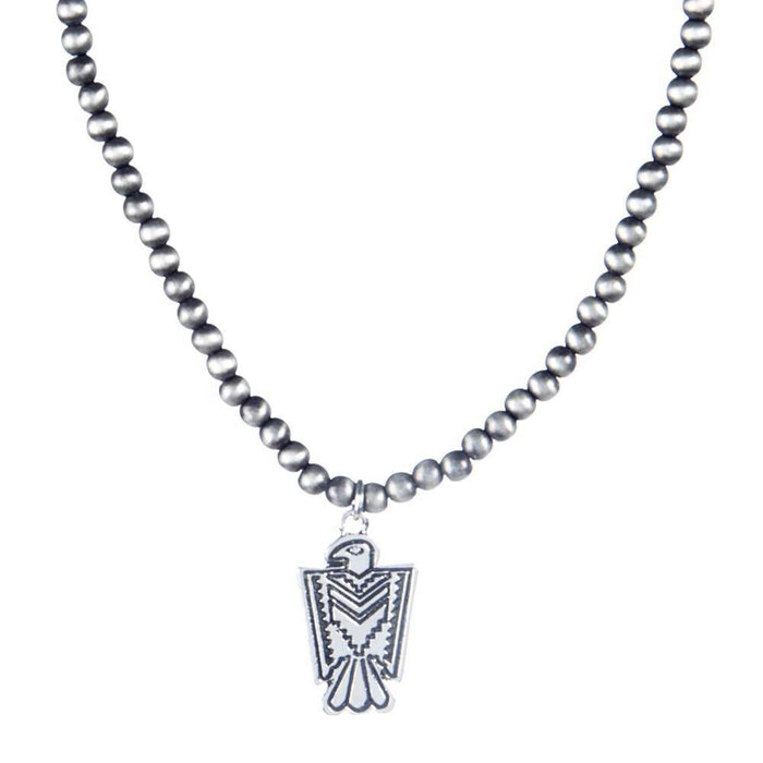 J Dainty Faux Navajo Pearl Necklace with Thunderbird Charm