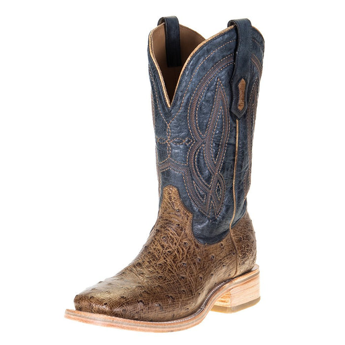 Men's Rodeo Performance Tan Orix FQ Ostrich 12" Navy Embroidery Top Square Toe