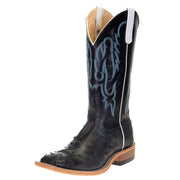 Men's Black Full Quill Ostrich 13" Black Kidskin Top Square Toe Boots