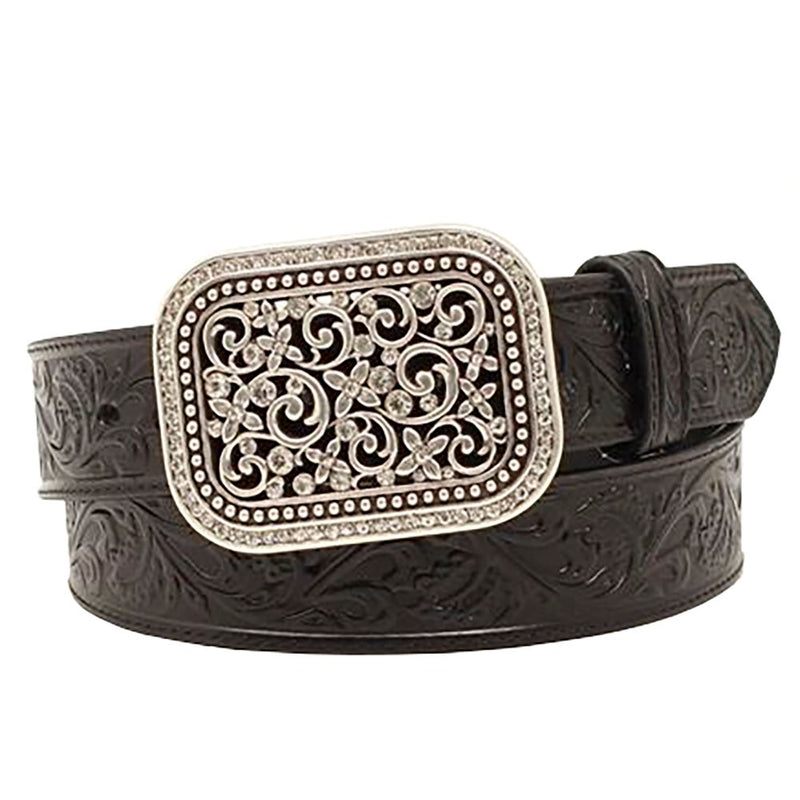 Women's Ariat Rhinestone Filigree Black Tooled Belt