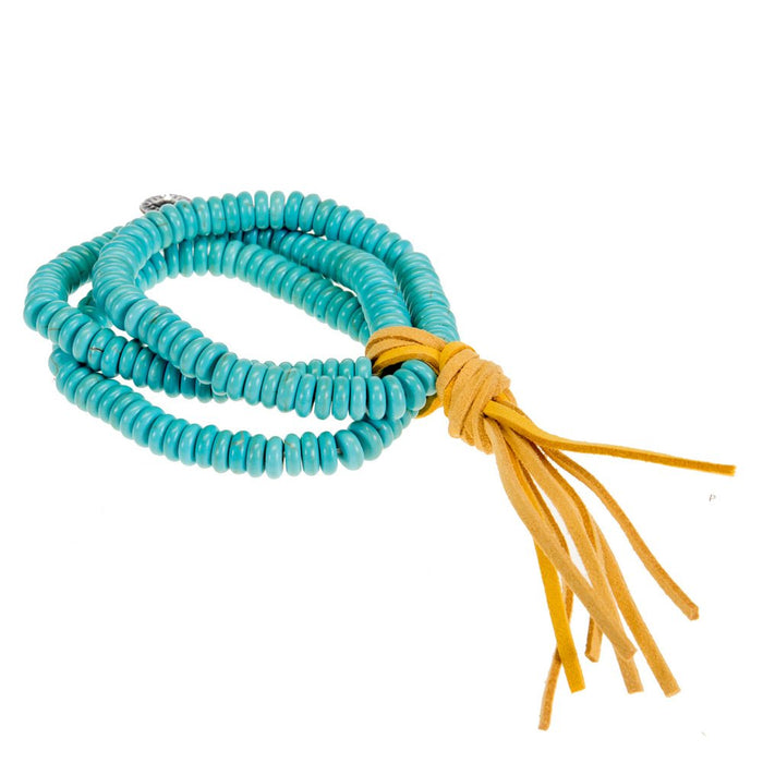 3 Str Turquoise Bead Bracelet with Mustard Accent