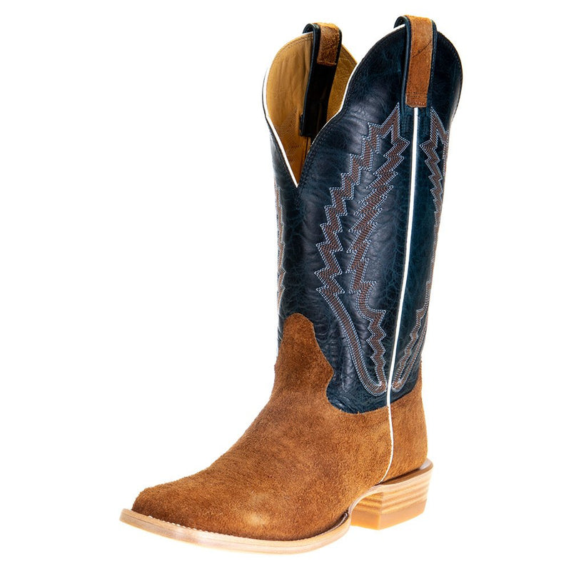 Men's Cognac Roughout Pull Up 13" Blue Toe Square Toe Cowboy Boot