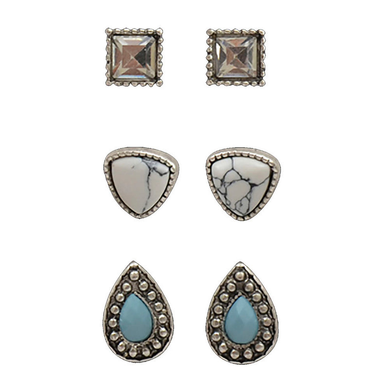 Womens 3 Pair Stud Earring Set