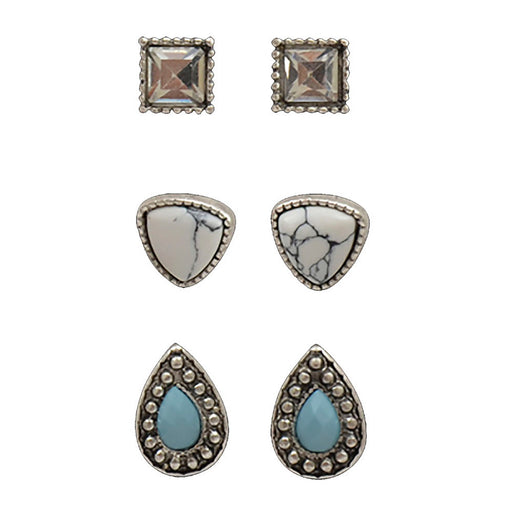Womens 3 Pair Stud Earring Set