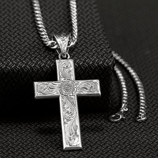Men's Twister Silver Scrolled Cross Necklace