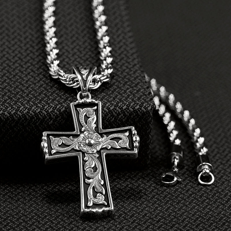 Twister Men`s Black Background Cross Necklace
