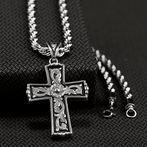 Twister Men`s Black Background Cross Necklace