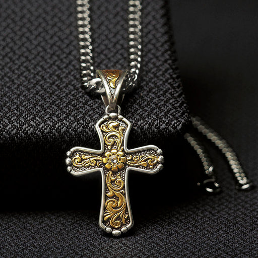 Twister Men's Gold Floral Scroll Cross Fashion Necklace
