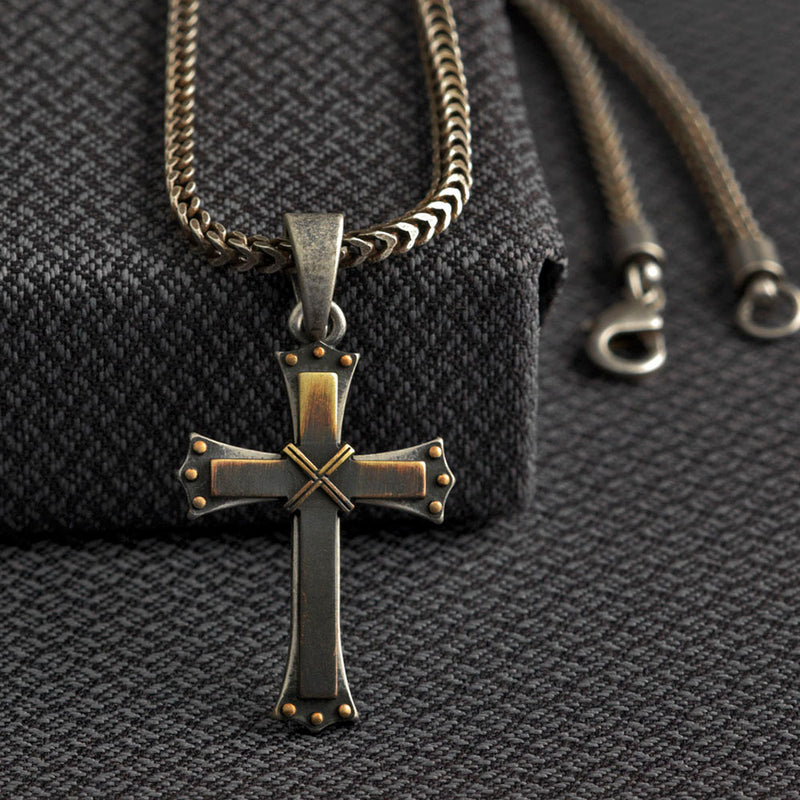 Men's Twister Antique Silver Cross Necklace
