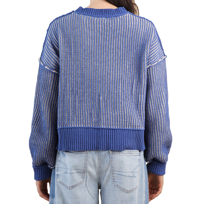 Very J Women's Royal Blue Two Tone Striped Top