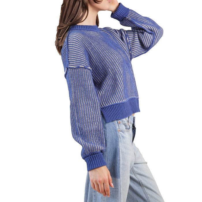 Very J Women's Royal Blue Two Tone Striped Top