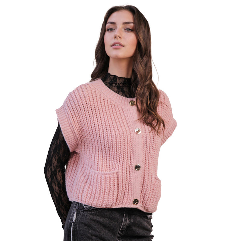 Very J Women's Blush Oversized Button Sweater Top