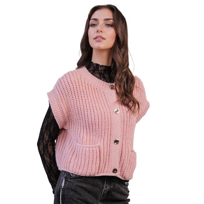 Very J Women's Blush Oversized Button Sweater Top
