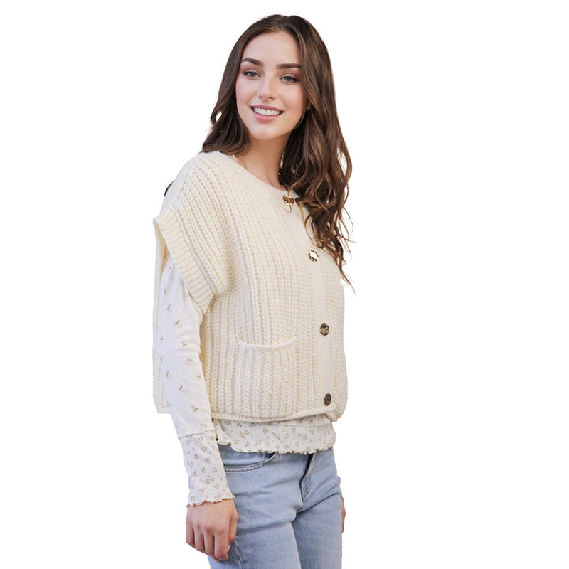 Very J Women's Cream Oversized Button Sweater Top