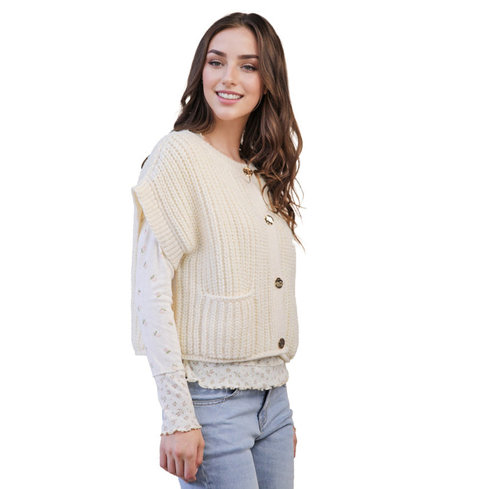 Very J Women's Cream Oversized Button Sweater Top