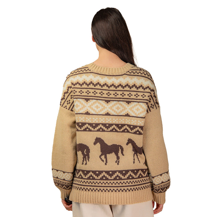 Very J Women's Mocha Horse Print Sweater