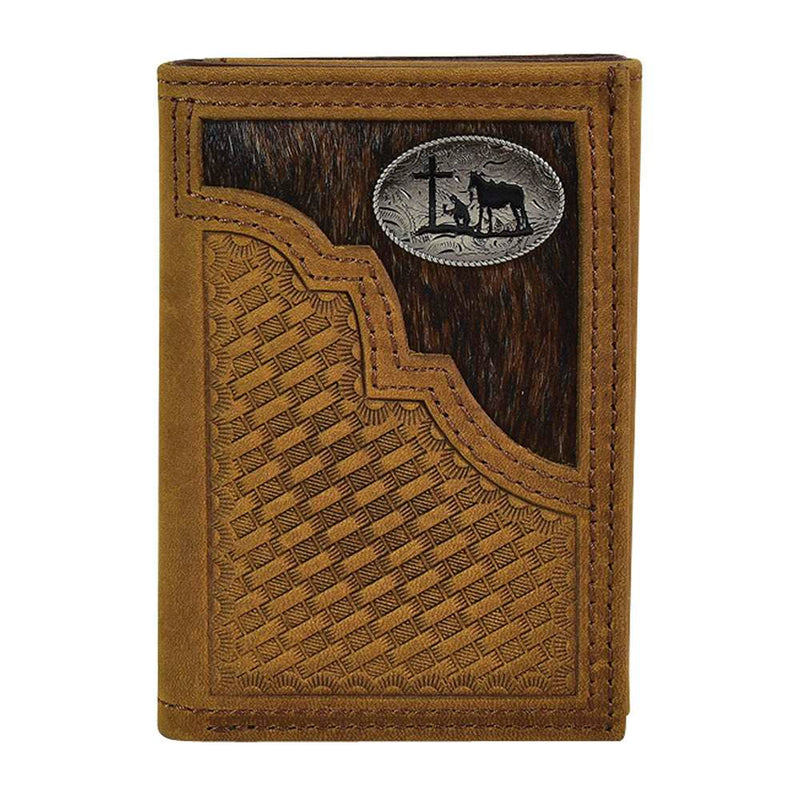 Justin Men`s Hair On Tri Fold Wallet