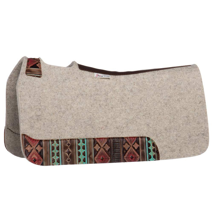 5 The Barrel Racer 3/4 Natural Felt Saddle Pad with Navajo Wear Leathers