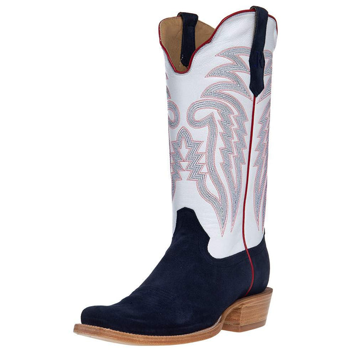 Men's Midnight Blue Roughout 13" Winter White Cowhide Top Cutter Toe Cowboy Boots
