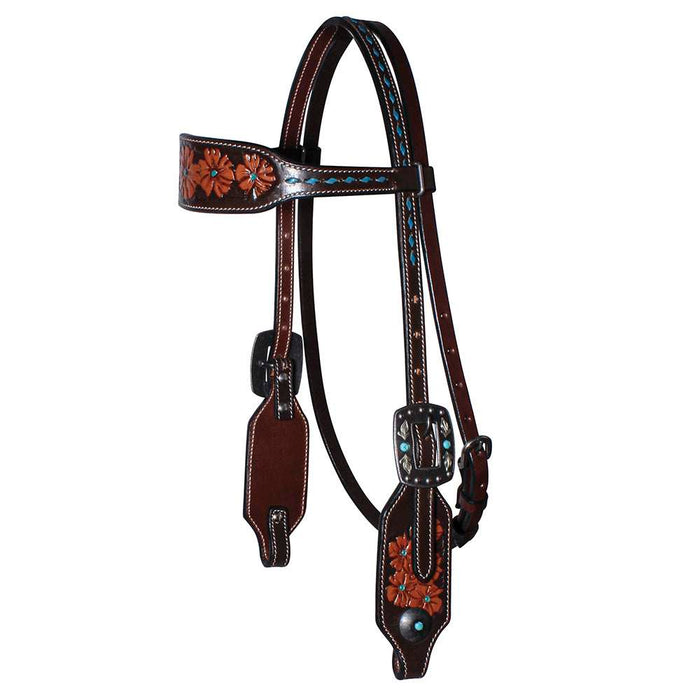 Professional's Chocolate/Turquoise Floral Browband Headstall