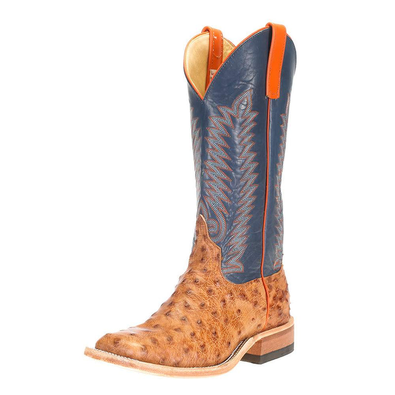 Mens Brandy Bruchiato Full Quill Ostrich 13in Burnished Navy Calf Top Boots
