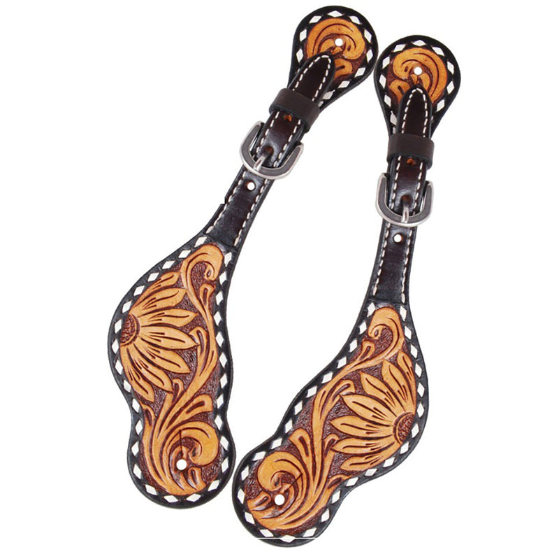 Tooled Sunflower Ladies Spur Straps