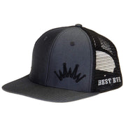 Saddle Charcoal Herringbone Black Embroidered Logo Mesh Back Trucker Cap