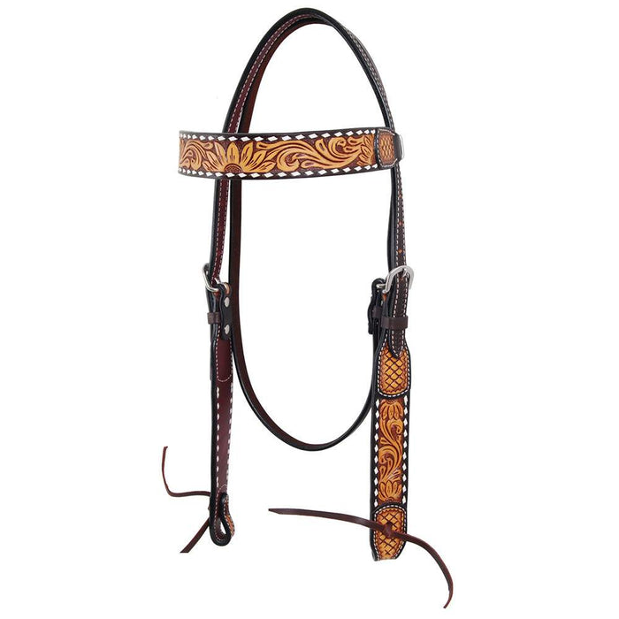 Tooled Sunflower Browband Headstall