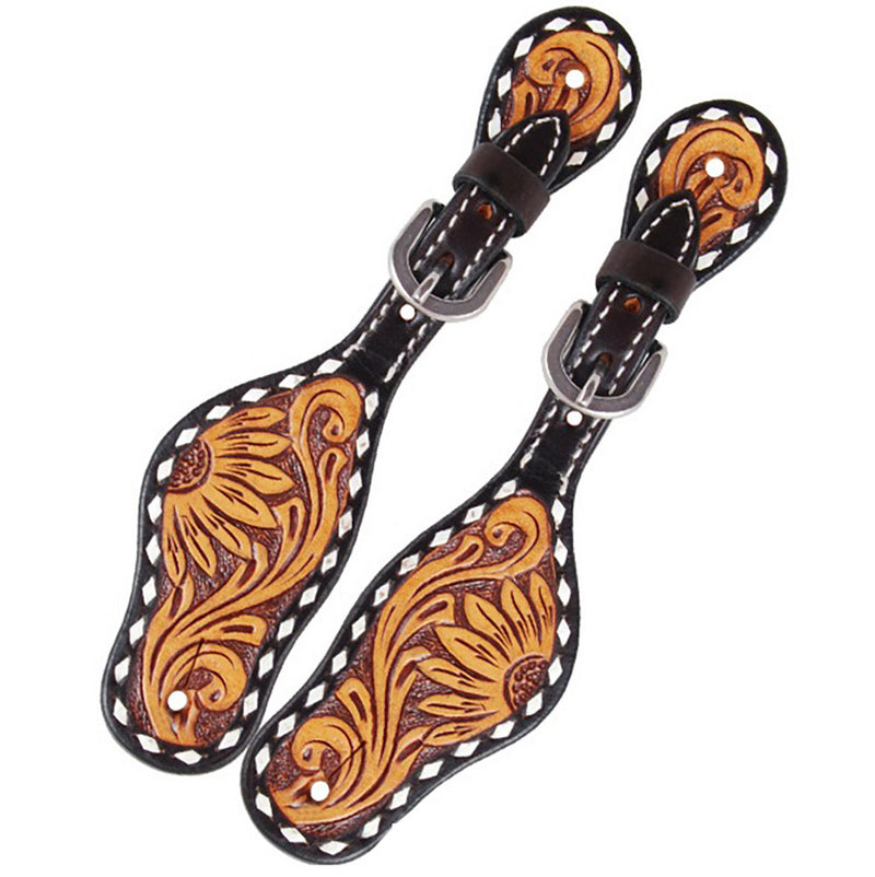 Tooled Sunflower Kids Spur Straps