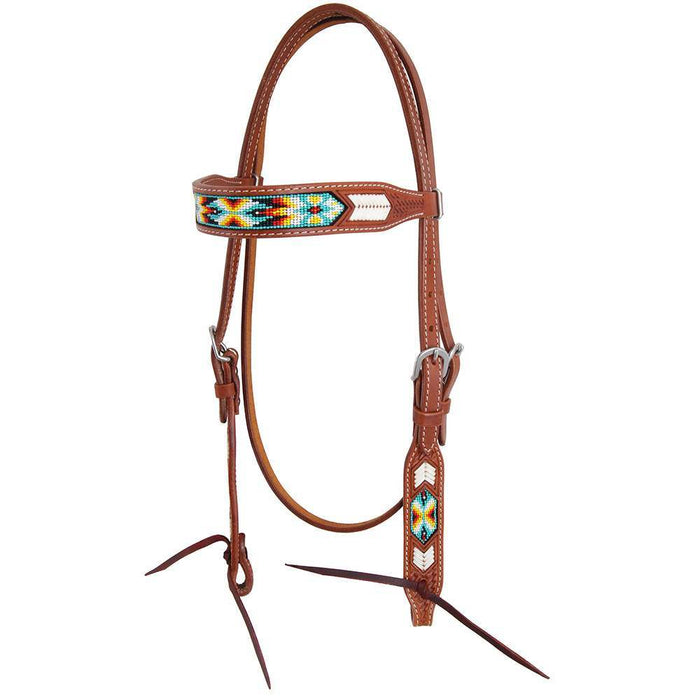 Oxbow Tack Peyote Rawhide and Beaded Inlay Browband Headstall