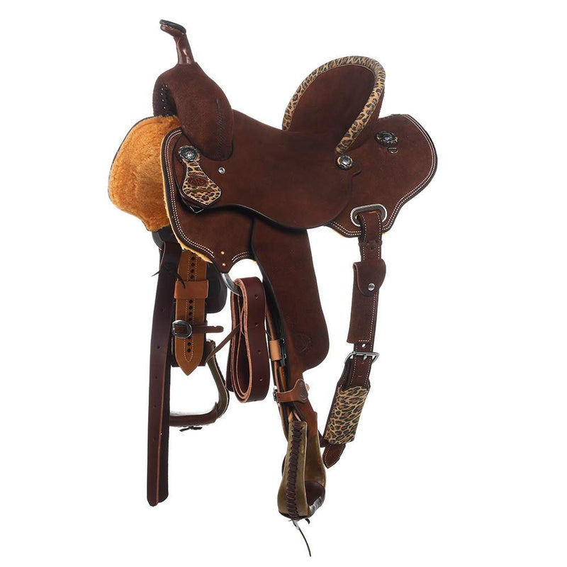 Chocolate Roughout with Leopard Accents Barrel Saddle