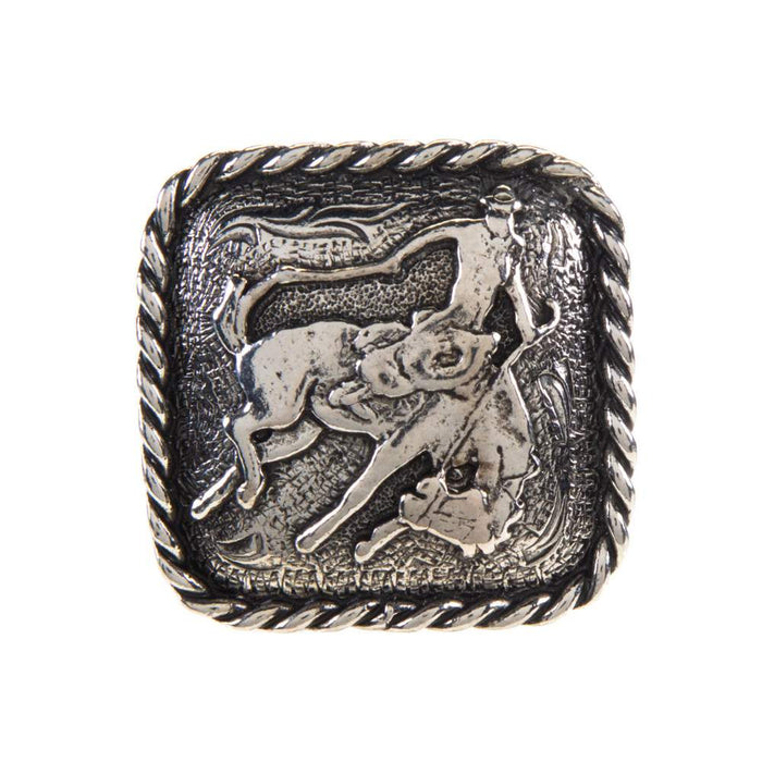 Jewelry 1 1/2" Square Bronc Rider Concho with Rope Border